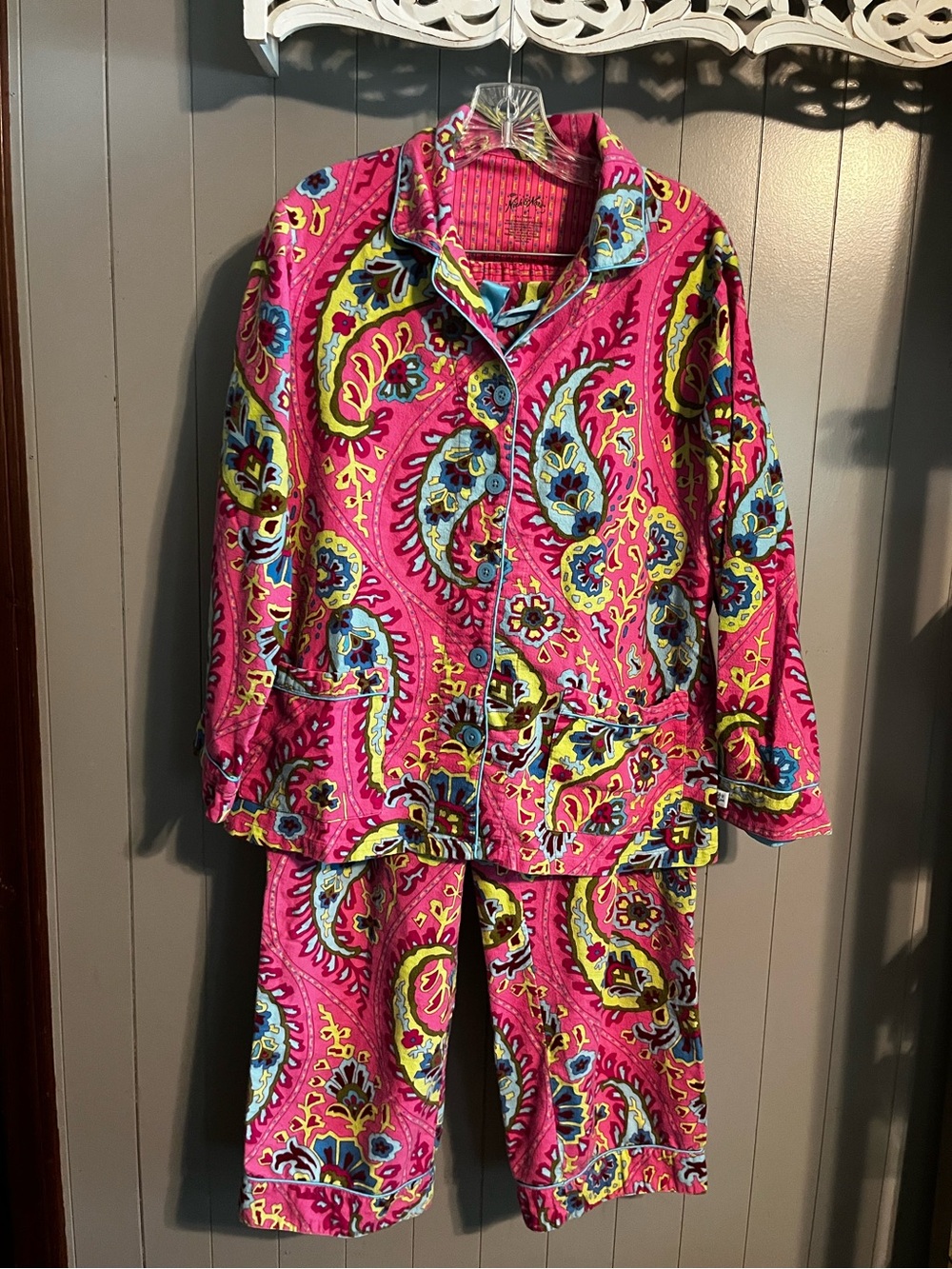 Nick & Nora vibrant pink paisley flannel pajama set